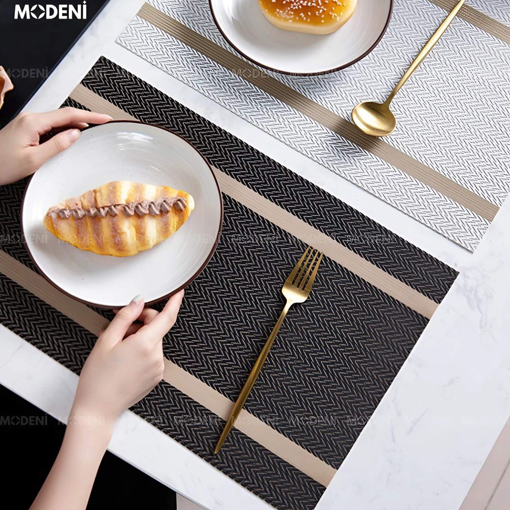 Tấm Lót Bàn Ăn Bollt Placemat PVC Màu Xám Đen – Lót Bàn Chống Thấm Sang Trọng, Dễ Vệ Sinh, Họa Tiết Hiện Đại