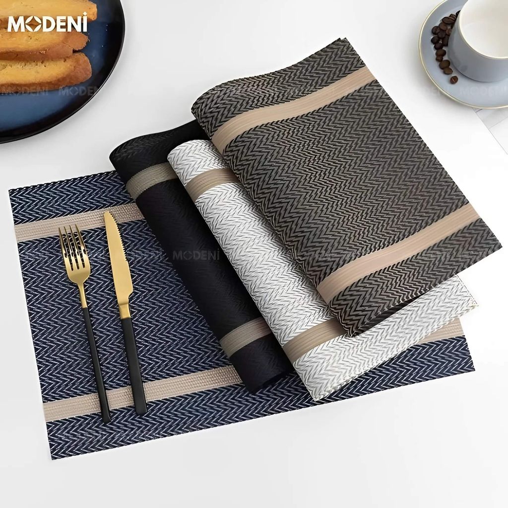 Tấm Lót Bàn Ăn Bollt Placemat PVC Màu Xám Đen – Lót Bàn Chống Thấm Sang Trọng, Dễ Vệ Sinh, Họa Tiết Hiện Đại