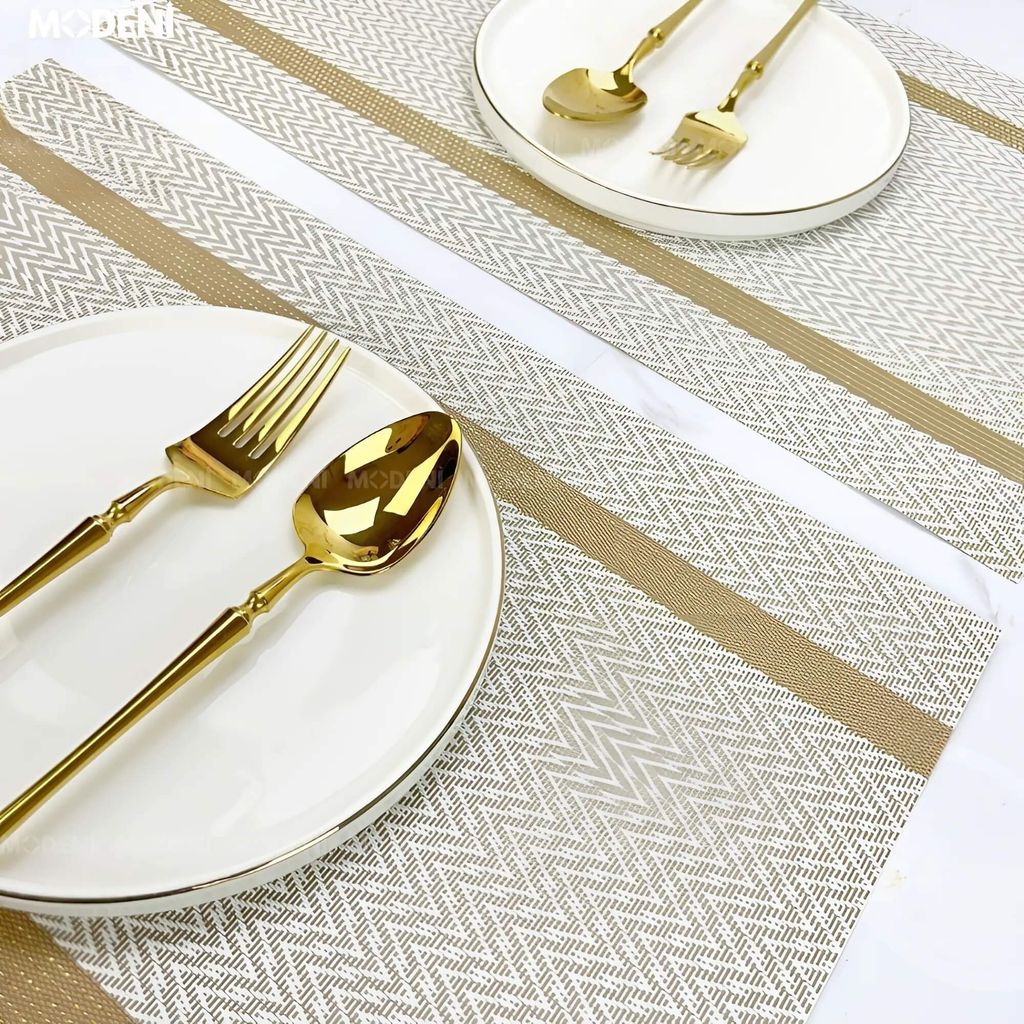 Tấm Lót Bàn Ăn Bollt Placemat PVC Màu Trắng – Lót Bàn Chống Thấm Sang Trọng, Dễ Vệ Sinh, Họa Tiết Hiện Đại