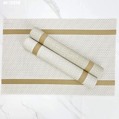 Tấm lót bàn ăn màu trắng họa tiết xương cá, chất liệu nhựa PVC chống thấm.