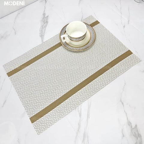 Tấm lót bàn ăn màu trắng họa tiết xương cá, chất liệu nhựa PVC chống thấm.