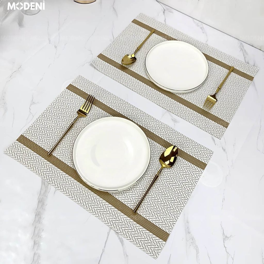 Tấm Lót Bàn Ăn Bollt Placemat PVC Màu Trắng – Lót Bàn Chống Thấm Sang Trọng, Dễ Vệ Sinh, Họa Tiết Hiện Đại