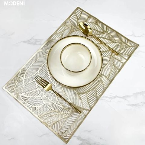 Tấm lót bàn ăn Liv Placemat họa tiết lá cách nhiệt màu vàng kim sang trọng