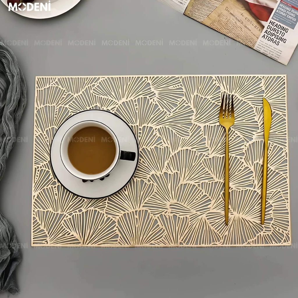 Tấm Lót Bàn Ăn Liv Placemat Cách Nhiệt Cao Cấp – Họa Tiết Lá Nghệ Thuật – Kích Thước 45x30cm – Phù Hợp Không Gian Bàn Ăn Sang Trọng Hiện Đại