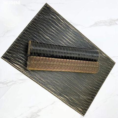 Tấm lót bàn ăn Verr PVC màu đen ánh đồng phối ly sứ sang trọng