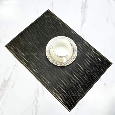 Tấm lót bàn ăn Verr PVC màu đen ánh đồng phối ly sứ sang trọng