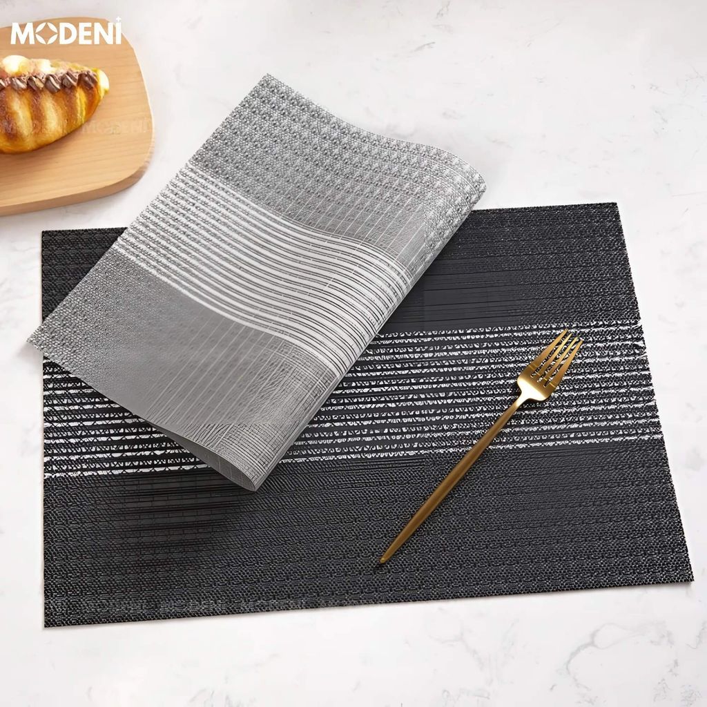 Placemat Lót Bàn Ăn Veronica Màu Đen – Tấm Lót Cách Nhiệt PVC Sang Trọng, Chống Thấm, Dễ Vệ Sinh Cho Bàn Ăn Hiện Đại