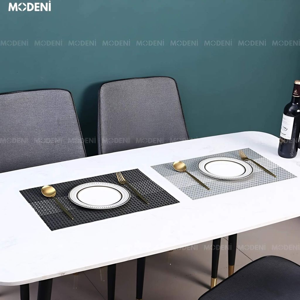Placemat Lót Bàn Ăn Veronica Màu Đen – Tấm Lót Cách Nhiệt PVC Sang Trọng, Chống Thấm, Dễ Vệ Sinh Cho Bàn Ăn Hiện Đại