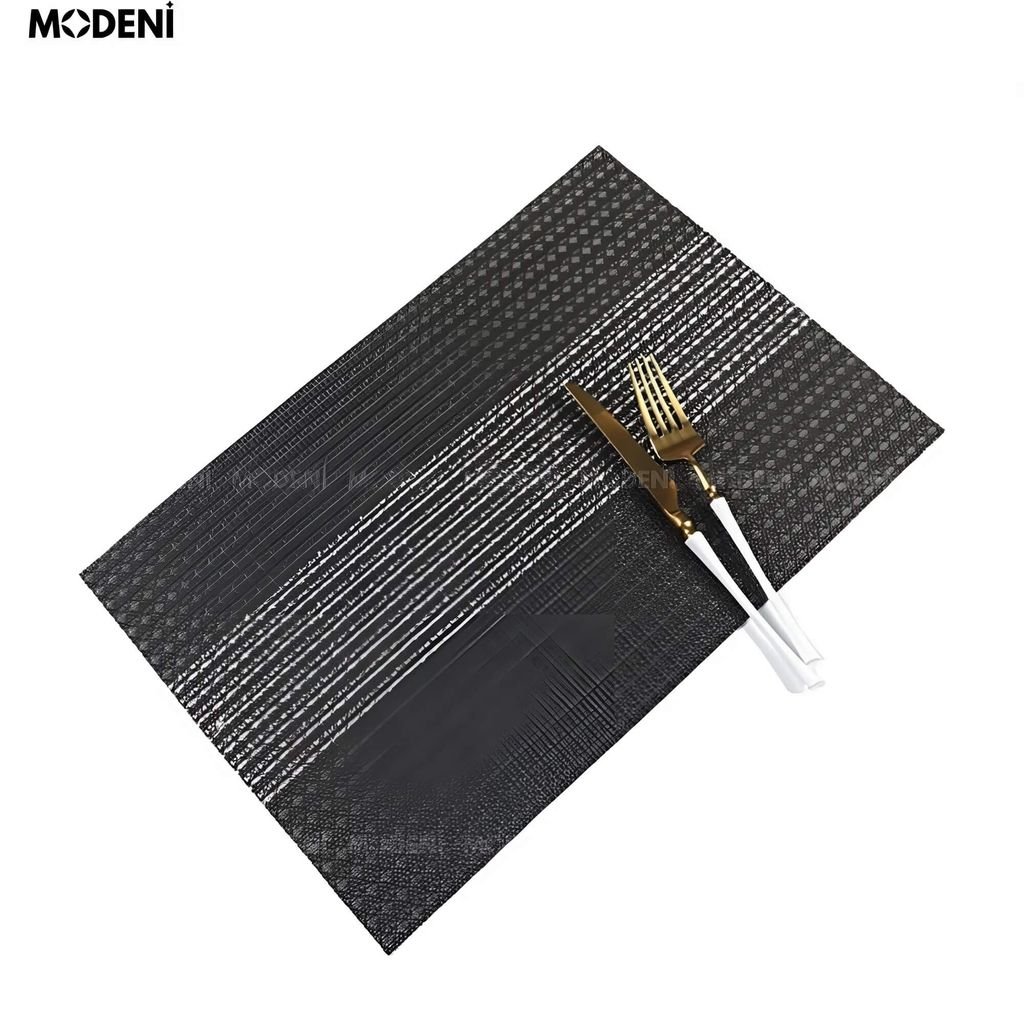 Placemat Lót Bàn Ăn Veronica Màu Đen – Tấm Lót Cách Nhiệt PVC Sang Trọng, Chống Thấm, Dễ Vệ Sinh Cho Bàn Ăn Hiện Đại