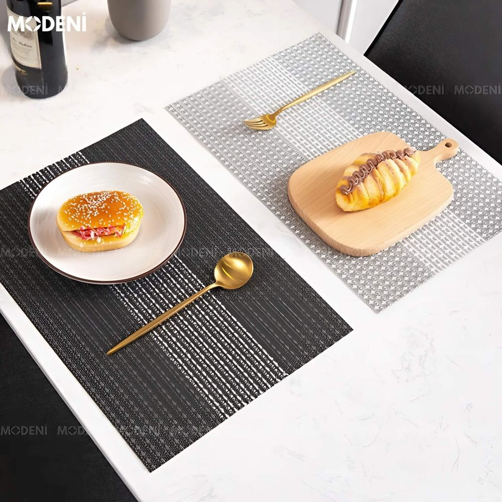 Placemat Lót Bàn Ăn Veronica Màu Xám – Tấm Lót PVC Cao Cấp, Chống Nóng, Dễ Vệ Sinh, Phù Hợp Bàn Ăn Hiện Đại