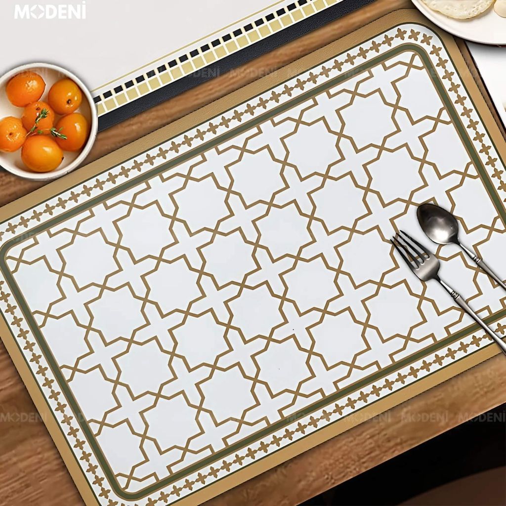 Placemat Lót Bàn Ăn Trefoil PVC Cao Cấp – Họa Tiết Đối Xứng Tân Cổ Điển – Chống Thấm Dễ Vệ Sinh – Phù Hợp Bàn Ăn Sang Trọng