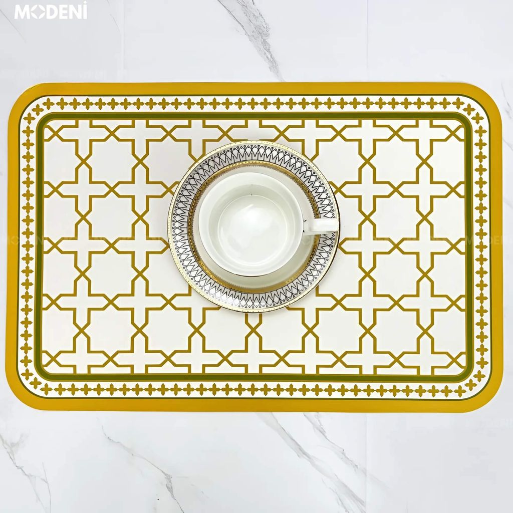 Placemat Lót Bàn Ăn Trefoil PVC Cao Cấp – Họa Tiết Đối Xứng Tân Cổ Điển – Chống Thấm Dễ Vệ Sinh – Phù Hợp Bàn Ăn Sang Trọng