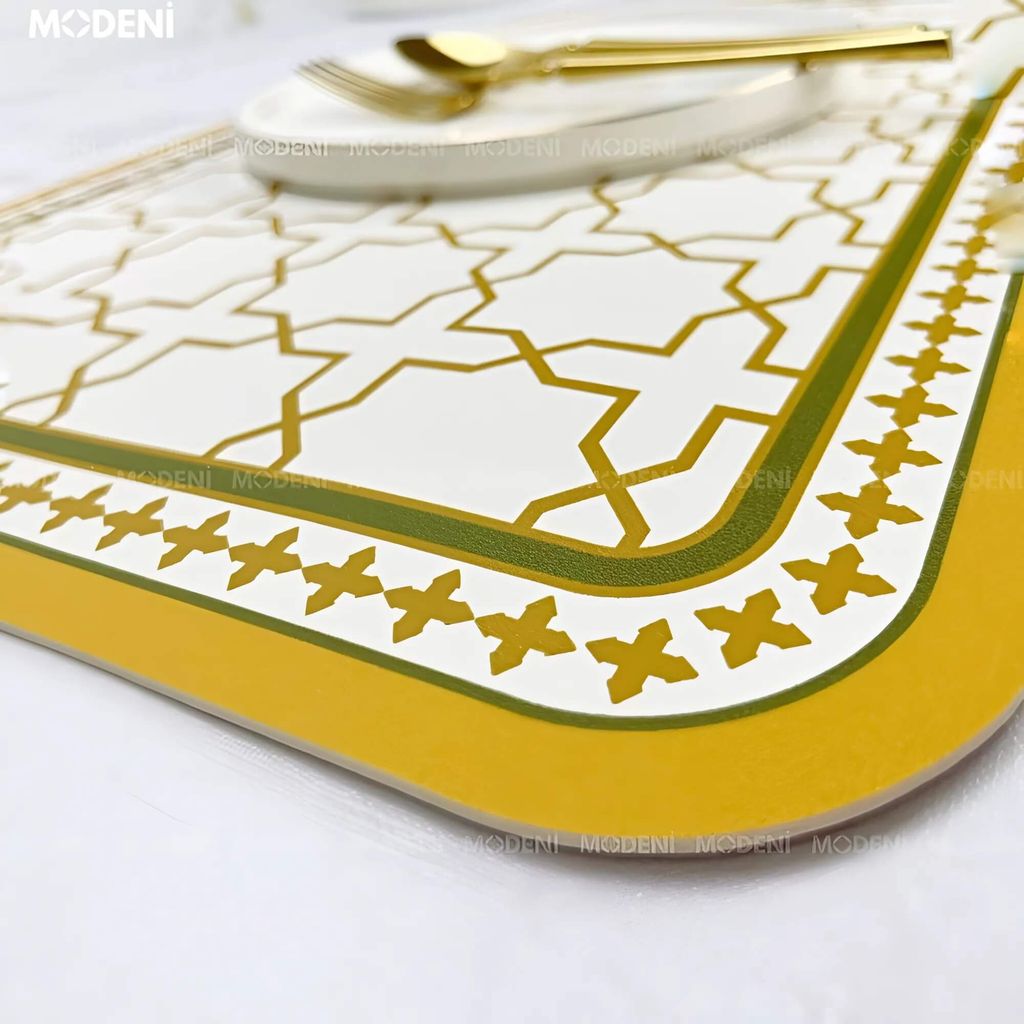 Placemat Lót Bàn Ăn Trefoil PVC Cao Cấp – Họa Tiết Đối Xứng Tân Cổ Điển – Chống Thấm Dễ Vệ Sinh – Phù Hợp Bàn Ăn Sang Trọng