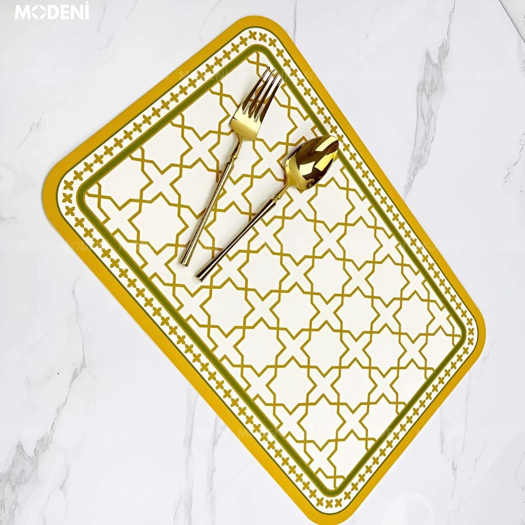 Placemat Lót Bàn Ăn Trefoil PVC Cao Cấp – Họa Tiết Đối Xứng Tân Cổ Điển – Chống Thấm Dễ Vệ Sinh – Phù Hợp Bàn Ăn Sang Trọng