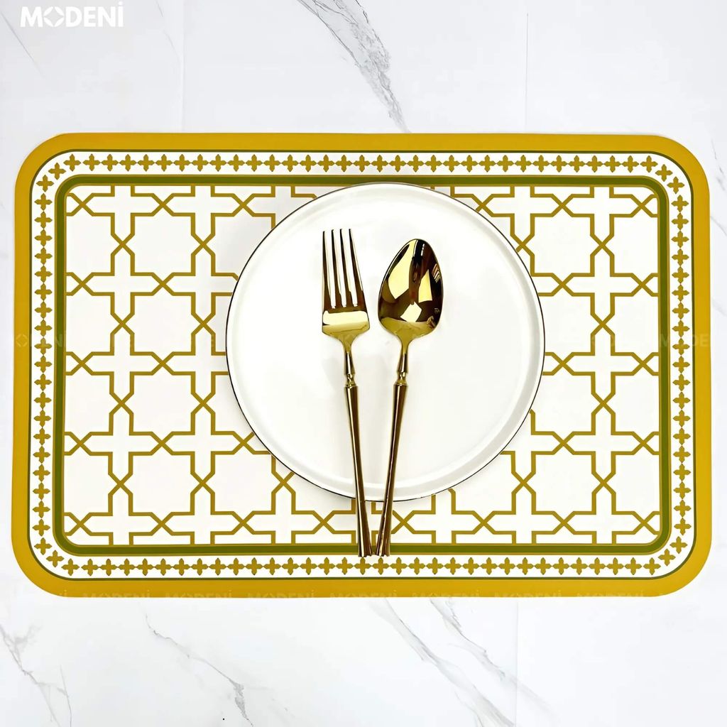 Placemat Lót Bàn Ăn Trefoil PVC Cao Cấp – Họa Tiết Đối Xứng Tân Cổ Điển – Chống Thấm Dễ Vệ Sinh – Phù Hợp Bàn Ăn Sang Trọng