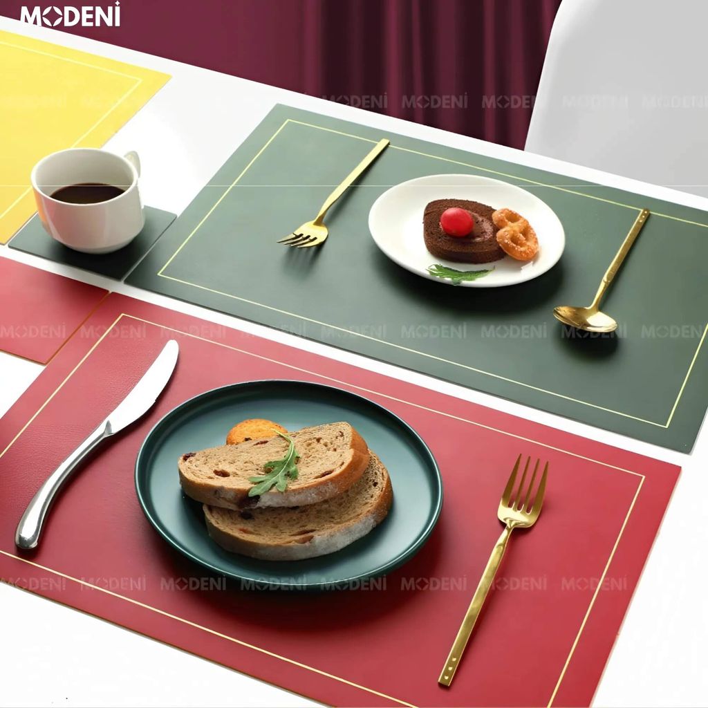 Tấm Lót Bàn Ăn Shuri Cao Cấp 2 Mặt Đen Đỏ – Viền Vàng Sang Trọng, Chống Trượt, Dễ Lau, Phù Hợp Bàn Ăn Hiện Đại