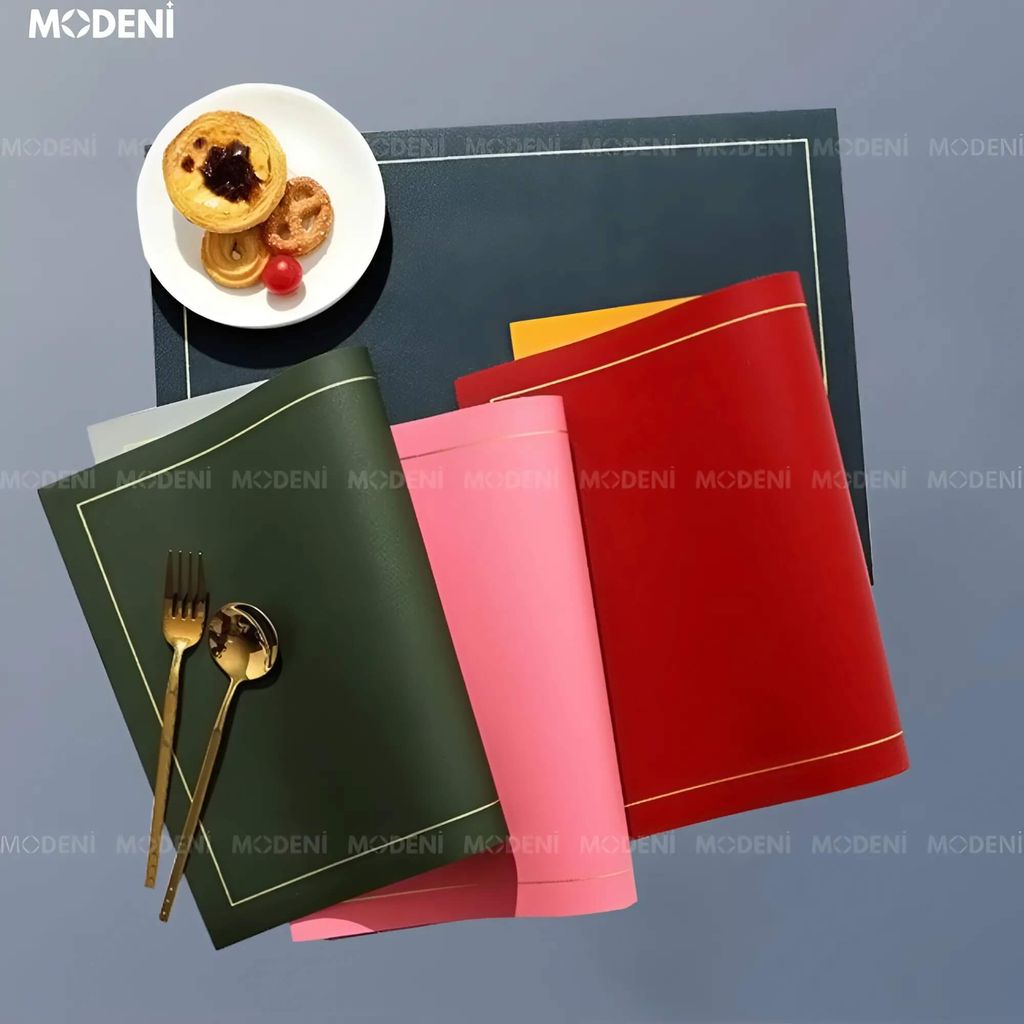Tấm Lót Bàn Ăn Shuri Cao Cấp 2 Mặt Đen Đỏ – Viền Vàng Sang Trọng, Chống Trượt, Dễ Lau, Phù Hợp Bàn Ăn Hiện Đại