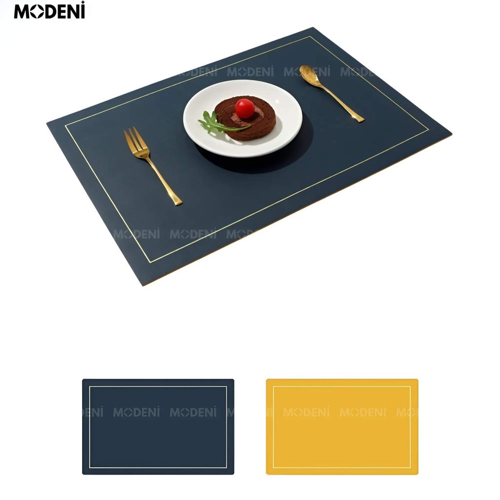 Tấm Lót Bàn Ăn Shuri Viền Vàng 2 Mặt Xanh Vàng – Placemat Chống Thấm Cao Cấp Cho Bàn Tiệc Sang Trọng