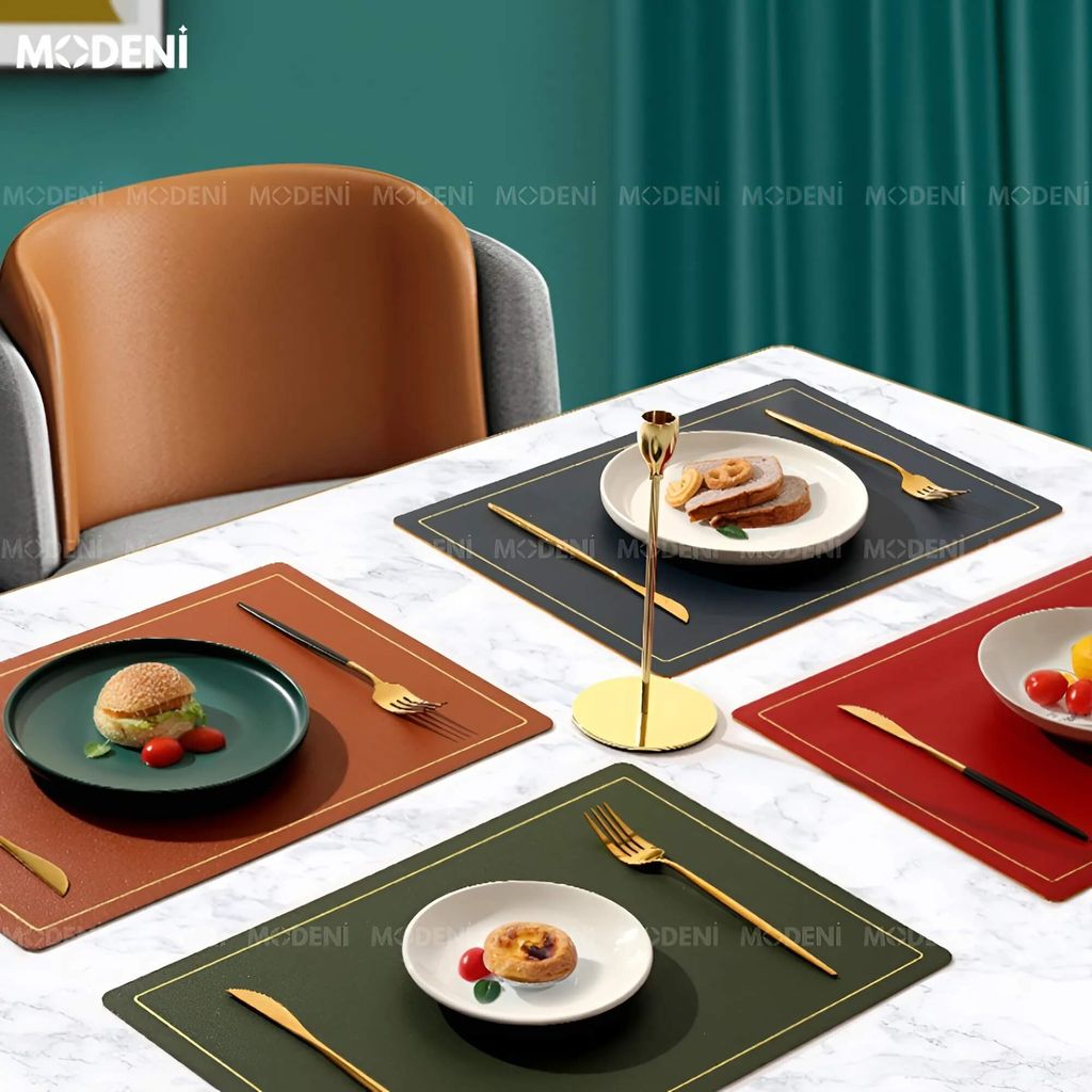 Tấm Lót Bàn Ăn Shuri Viền Vàng 2 Mặt Xanh Vàng – Placemat Chống Thấm Cao Cấp Cho Bàn Tiệc Sang Trọng