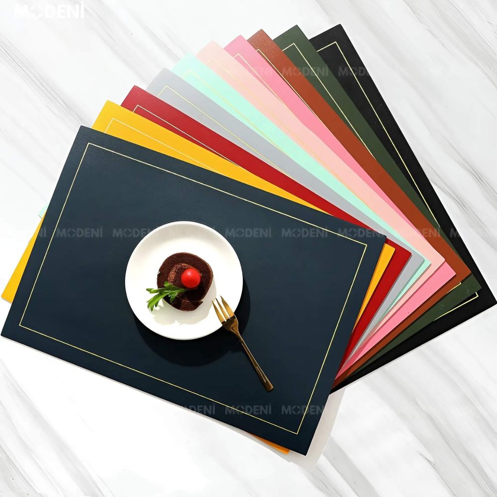Tấm Lót Bàn Ăn Shuri Viền Vàng 2 Mặt Xanh Vàng – Placemat Chống Thấm Cao Cấp Cho Bàn Tiệc Sang Trọng