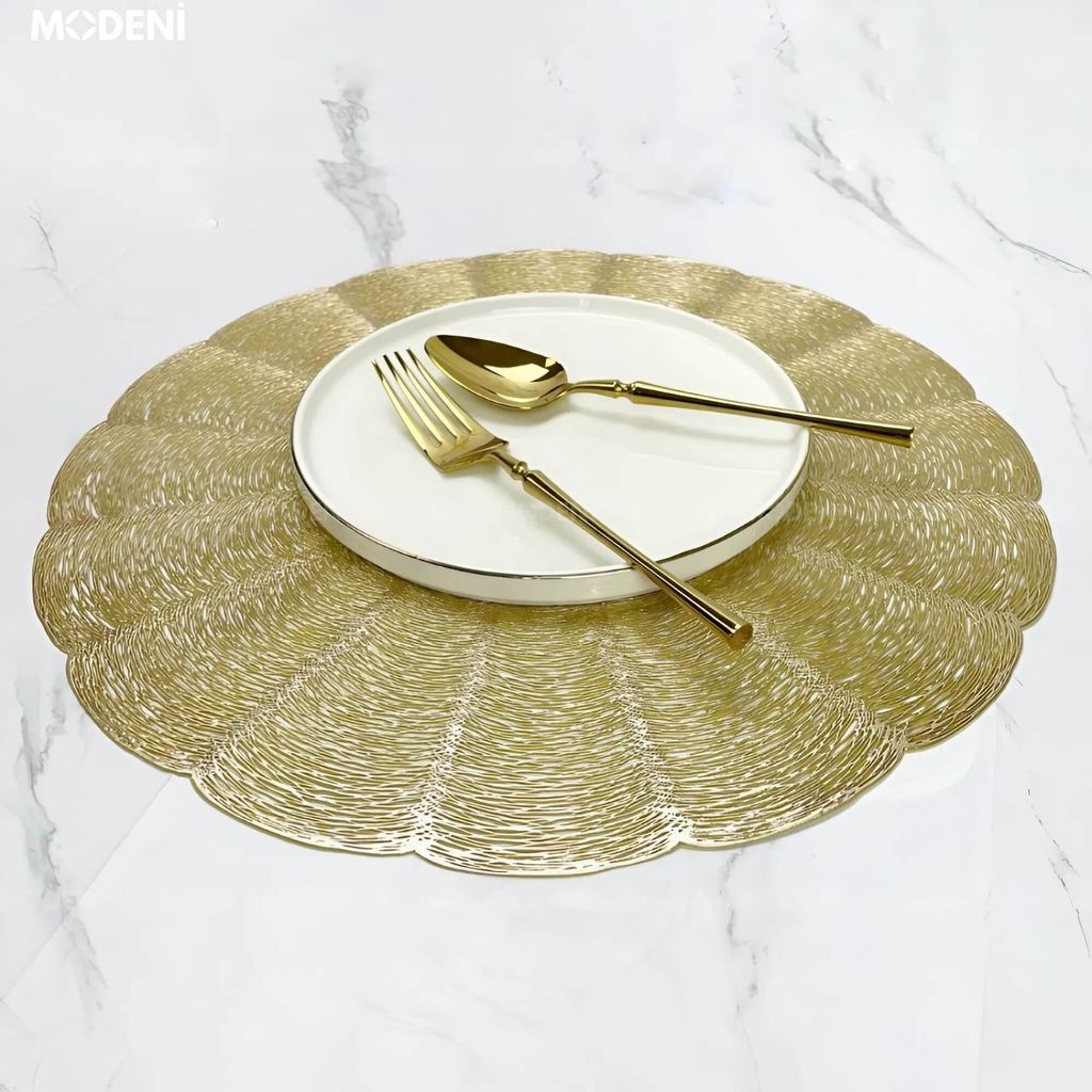 Tấm Lót Bàn Ăn Roni Placemat Hình Tròn – Thiết Kế Nghệ Thuật Ánh Vàng – Chất Liệu PVC Cao Cấp, Đường Kính 38cm – Phù Hợp Bàn Ăn Hiện Đại, Bàn Tiệc Sang Trọng