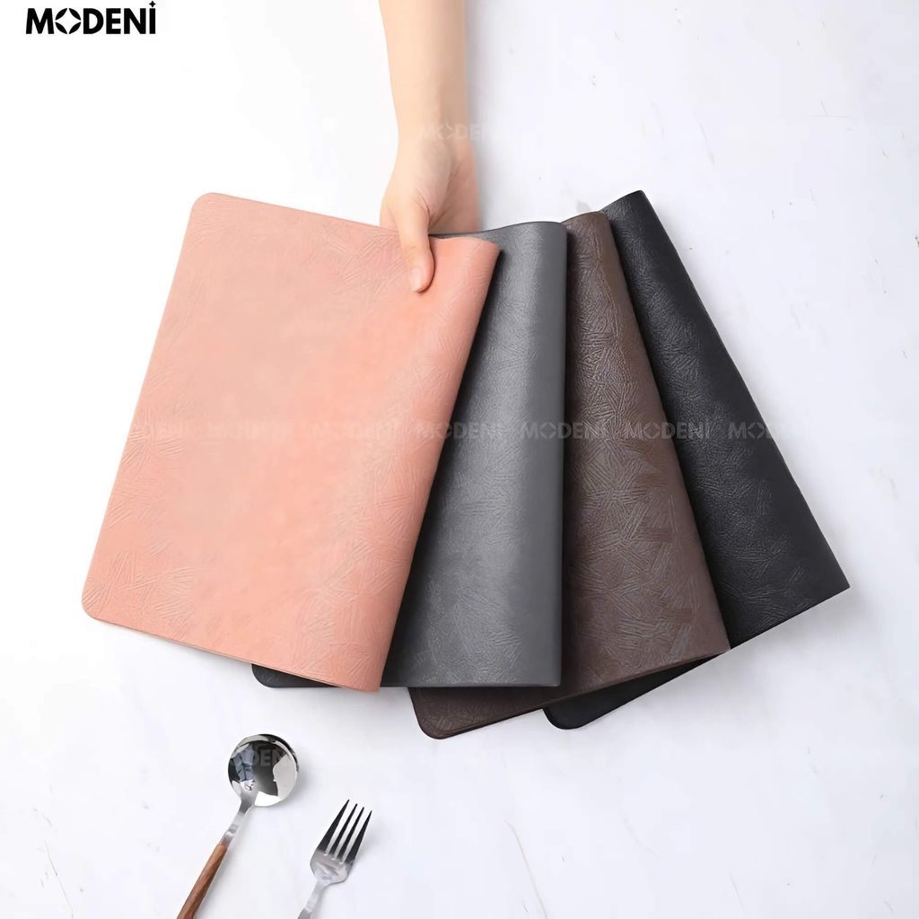 Placemat Lót Bàn Ăn Màu Nâu Leather Sang Trọng – Da PU Vân Hoa – Chống Thấm, Dễ Vệ Sinh, 45x30cm
