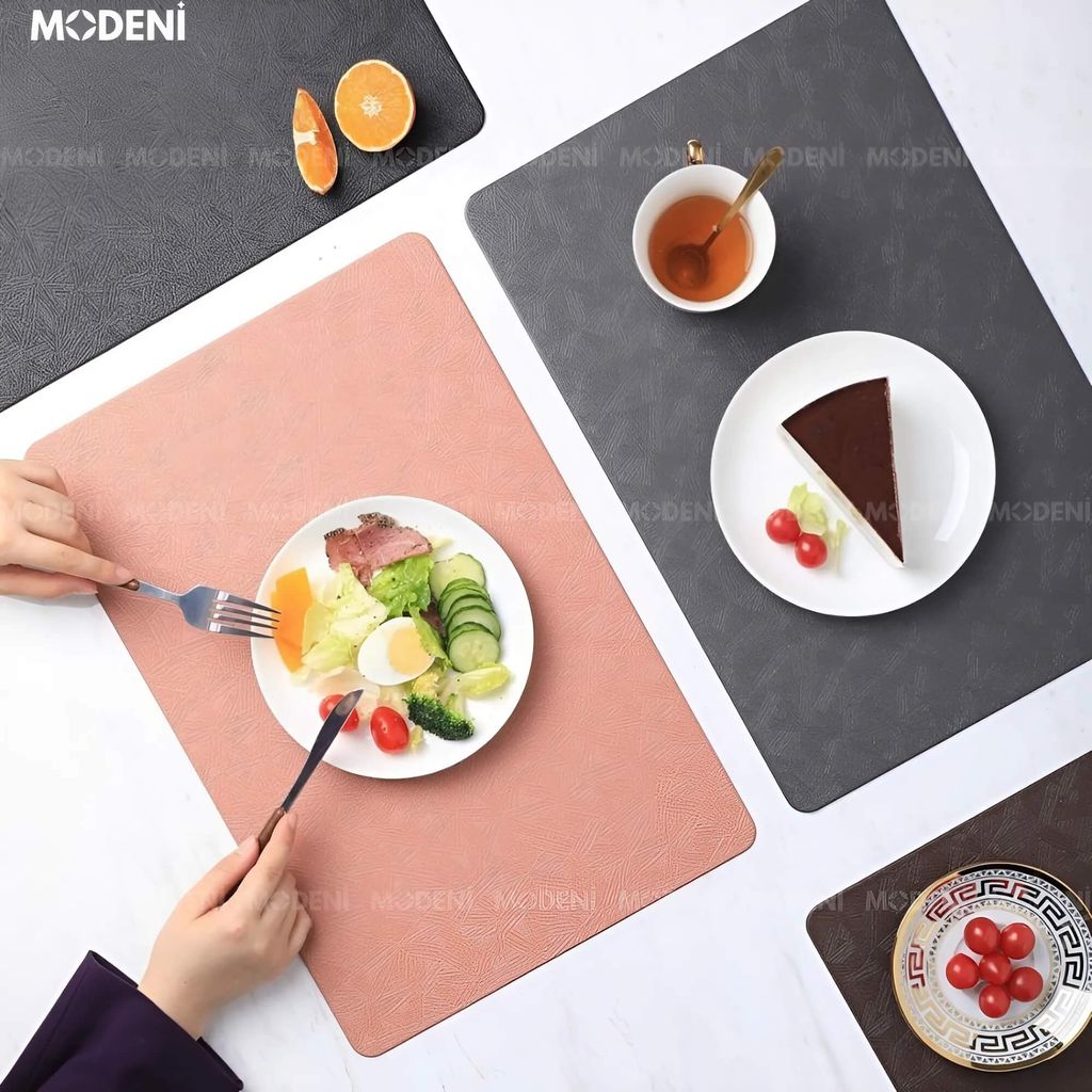 Placemat Lót Bàn Ăn Màu Nâu Leather Sang Trọng – Da PU Vân Hoa – Chống Thấm, Dễ Vệ Sinh, 45x30cm