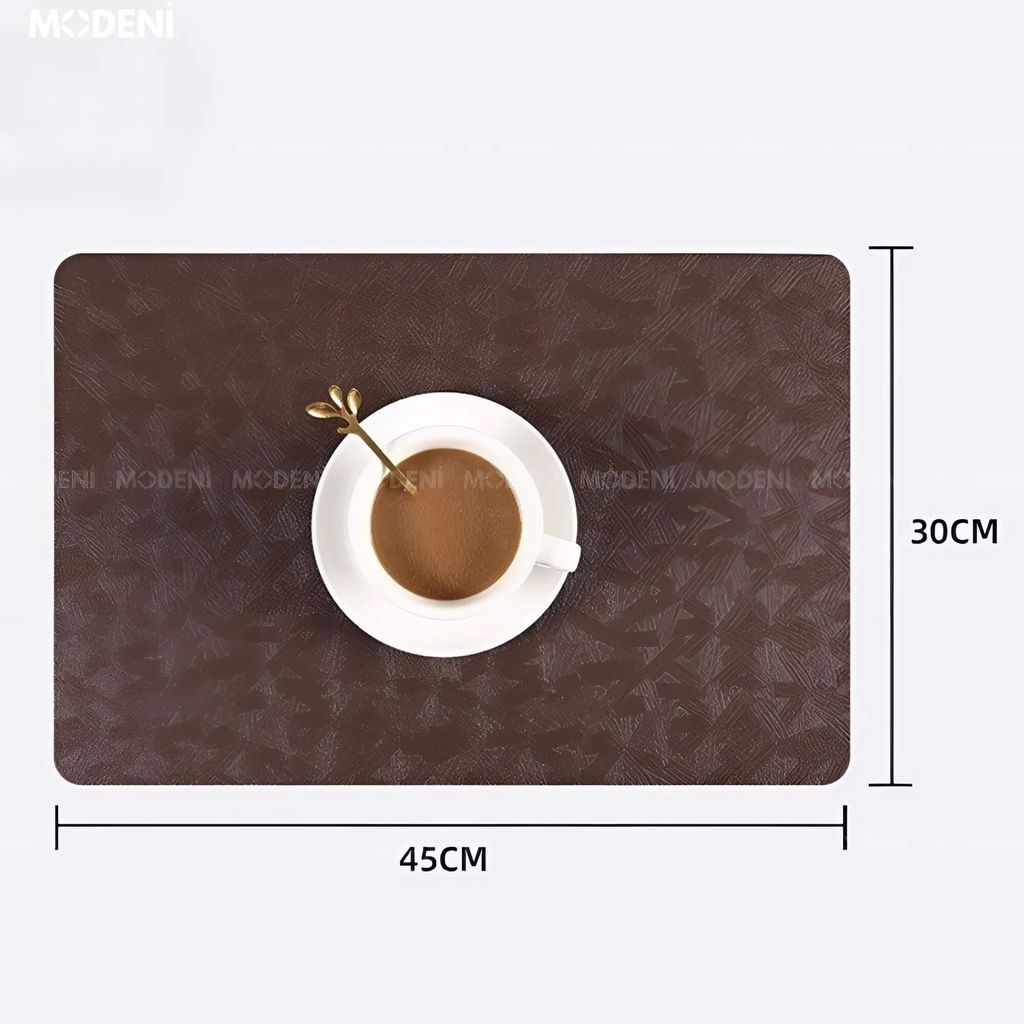 Placemat Lót Bàn Ăn Màu Nâu Leather Sang Trọng – Da PU Vân Hoa – Chống Thấm, Dễ Vệ Sinh, 45x30cm