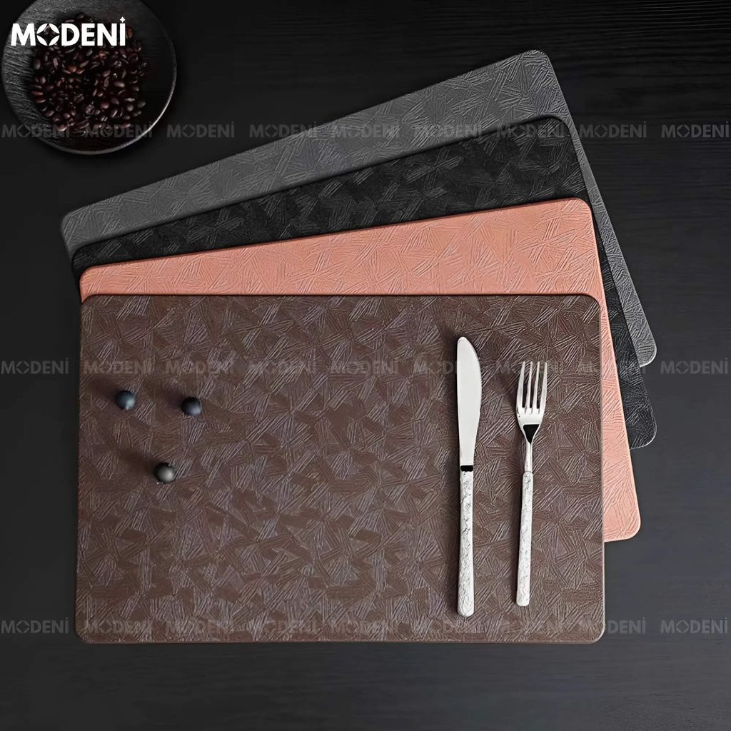 Placemat Lót Bàn Ăn Màu Nâu Leather Sang Trọng – Da PU Vân Hoa – Chống Thấm, Dễ Vệ Sinh, 45x30cm