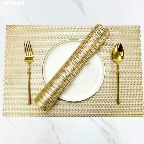 Tấm lót bàn ăn Oro Placemat Hàn Quốc – thiết kế ánh vàng đan lưới tinh tế và nổi bật
