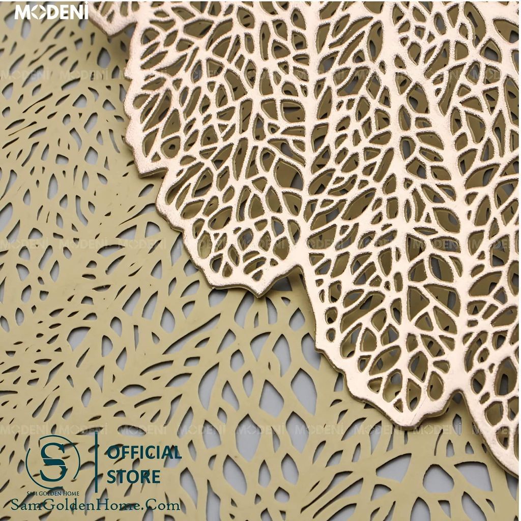 Tấm Lót Bàn Ăn Leafy Placemat Họa Tiết Lá Cây Vàng Ánh Kim – Trang Trí Sang Trọng, Chất Liệu PVC Cao Cấp, Kích Thước 47x36cm