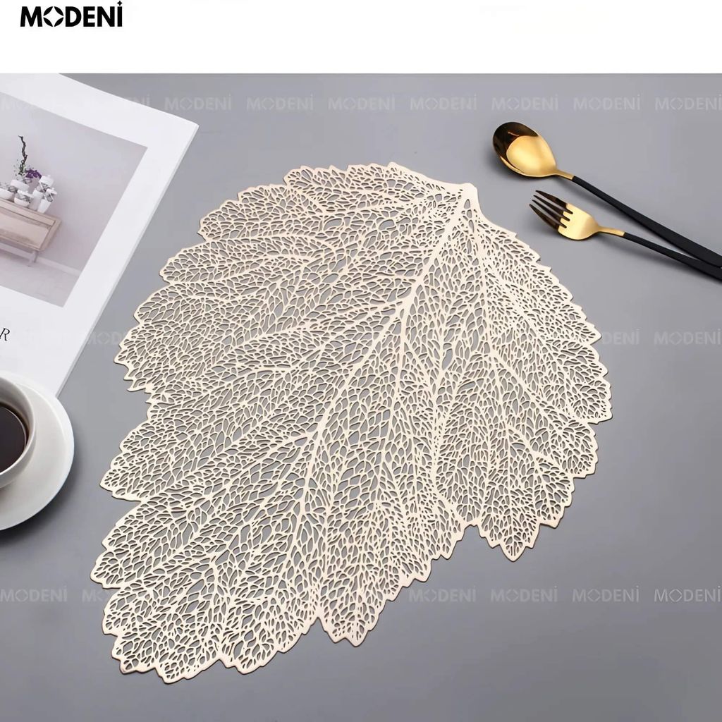Tấm Lót Bàn Ăn Leafy Placemat Họa Tiết Lá Cây Vàng Ánh Kim – Trang Trí Sang Trọng, Chất Liệu PVC Cao Cấp, Kích Thước 47x36cm