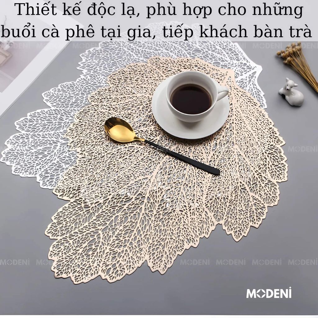 Tấm Lót Bàn Ăn Leafy Placemat Họa Tiết Lá Cây Vàng Ánh Kim – Trang Trí Sang Trọng, Chất Liệu PVC Cao Cấp, Kích Thước 47x36cm