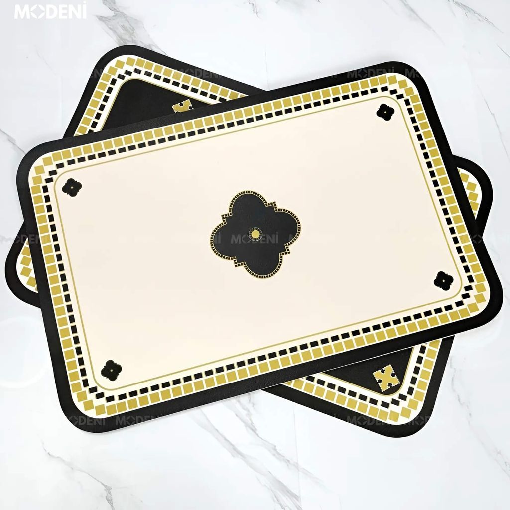 Placemat Lót Bàn Ăn Clubs – Họa Tiết Hoa Cách Điệu Độc Đáo, Viền Vàng Caro Sang Trọng, Chất Liệu Nhựa Cao Cấp, Phù Hợp Bàn Ăn Hiện Đại – Nhà Hàng