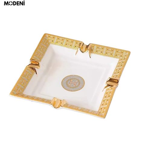 Gạt tàn sứ trắng vàng H-Paris – chất liệu cao cấp, dùng decor hoặc làm quà tặng