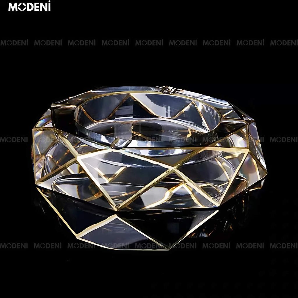 Gạt Tàn Pha Lê Jewel Sang Trọng – Thiết Kế Cắt Giác Viền Vàng Như Viên Ngọc – Chất Liệu Pha Lê Cao Cấp – Decor Bàn Trà, Quà Tặng Đẳng Cấp