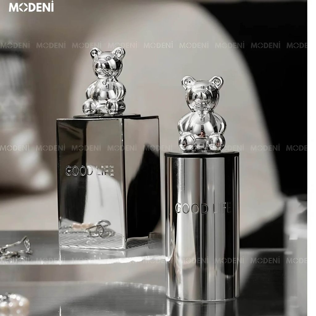 Hủ Lọ Đựng Tăm GOOD LIFE Silver Vuông – Hộp Tăm Kim Loại Cao Cấp Thiết Kế Gấu Trang Trí Bàn Ăn, Quầy Bar