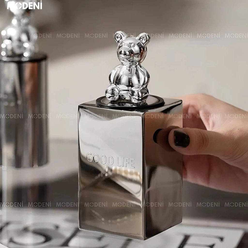 Hủ Lọ Đựng Tăm GOOD LIFE Silver Vuông – Hộp Tăm Kim Loại Cao Cấp Thiết Kế Gấu Trang Trí Bàn Ăn, Quầy Bar