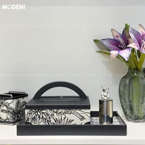 Hủ đựng tăm inox tròn nắp gấu màu bạc hiện đại