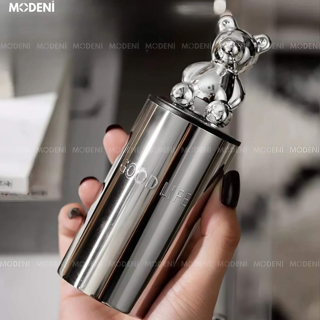 Hủ Đựng Tăm Inox GOOD LIFE Silver Tròn – Thiết Kế Gấu Trang Trí Hiện Đại – Kích Thước Vừa Tiện Dụng Cho Bàn Ăn, Phòng Khách