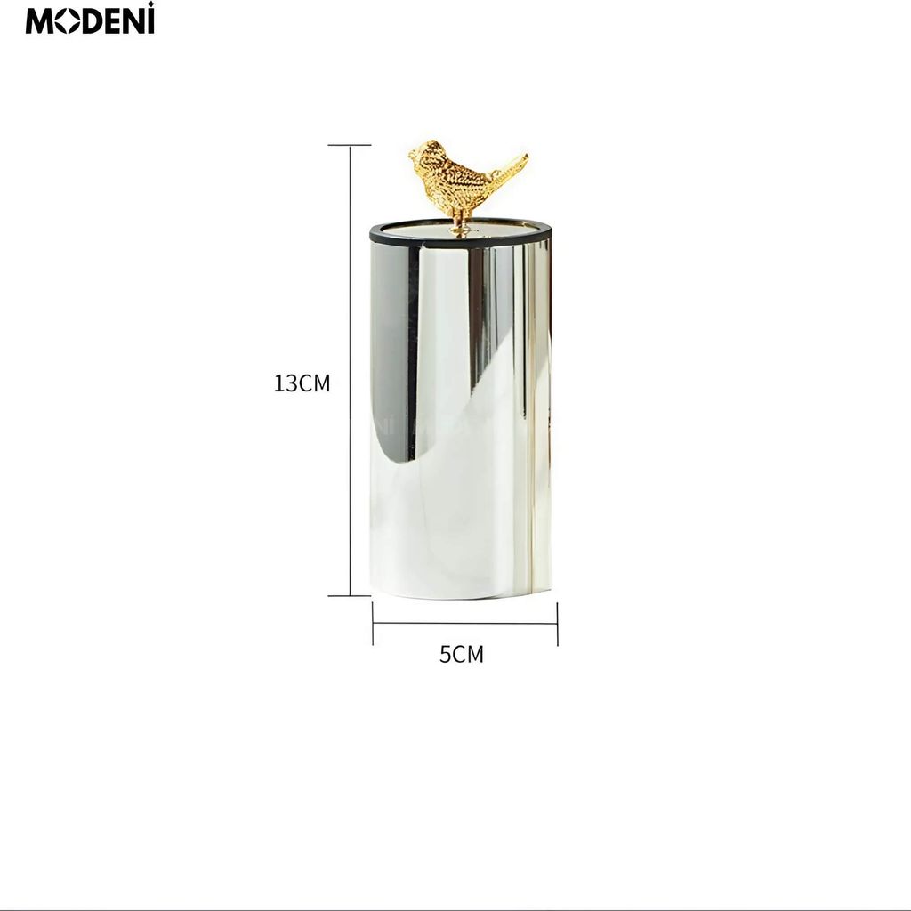 Lọ Đựng Tăm Trivoli Silver – Thiết Kế Nắp Chim Mạ Vàng, Kim Loại Cao Cấp, Decor Bàn Ăn Hiện Đại (13x5cm)