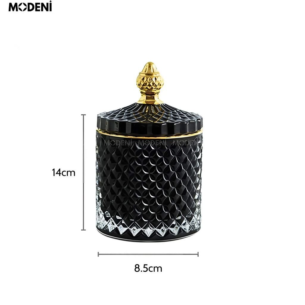 Lọ Đựng Bánh Kẹo Shya Thủy Tinh Nắp Vàng Sang Trọng – Cao 14cm, Đường Kính 8.5cm – Phù Hợp Decor Bàn Tiệc, Quà Tặng Cao Cấp
