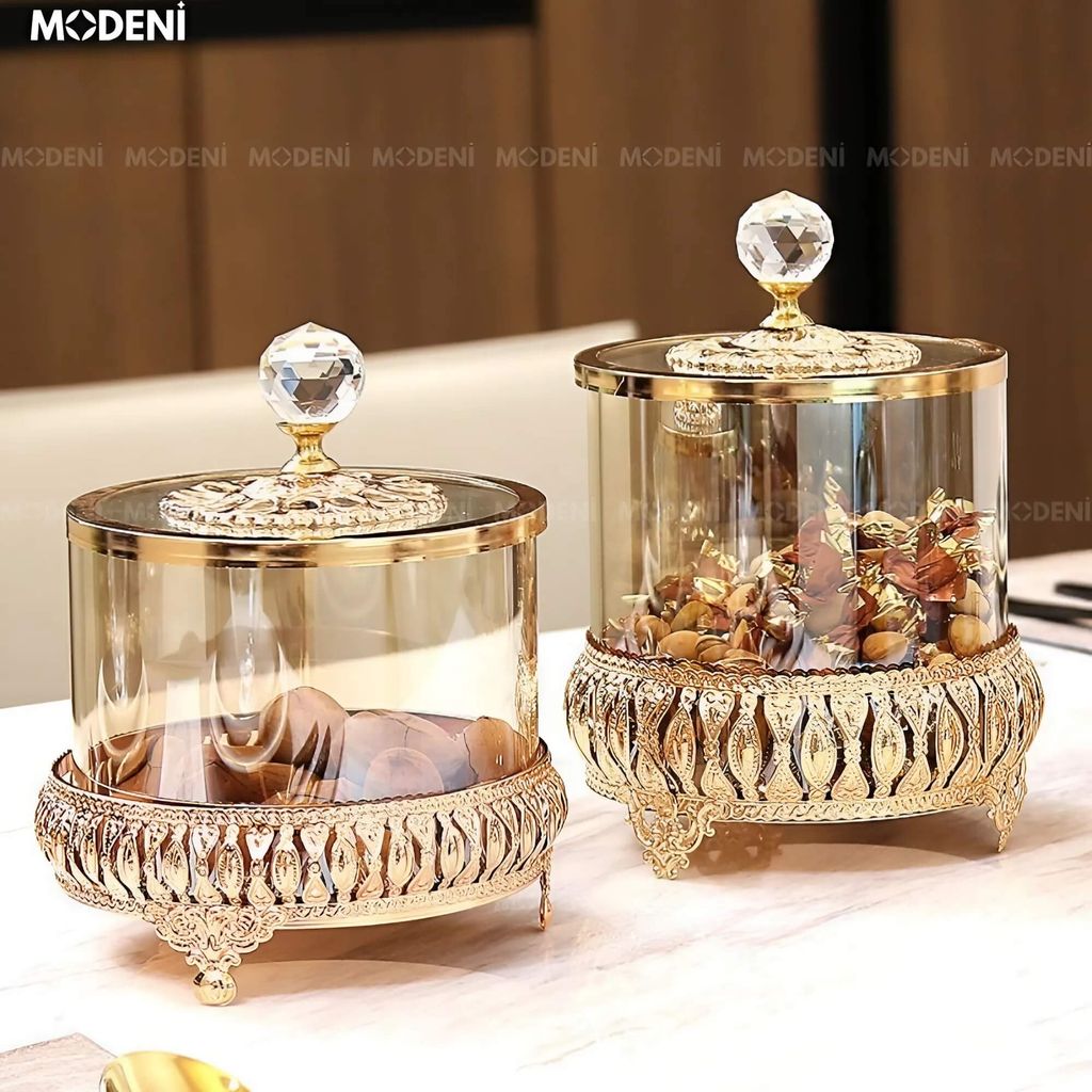 Set 2 Lọ Đựng Kẹo Aurea Thủy Tinh Pha Lê Sang Trọng – Decor Bàn Tiệc, Tiếp Khách