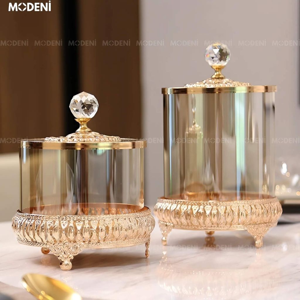 Set 2 Lọ Đựng Kẹo Aurea Thủy Tinh Pha Lê Sang Trọng – Decor Bàn Tiệc, Tiếp Khách