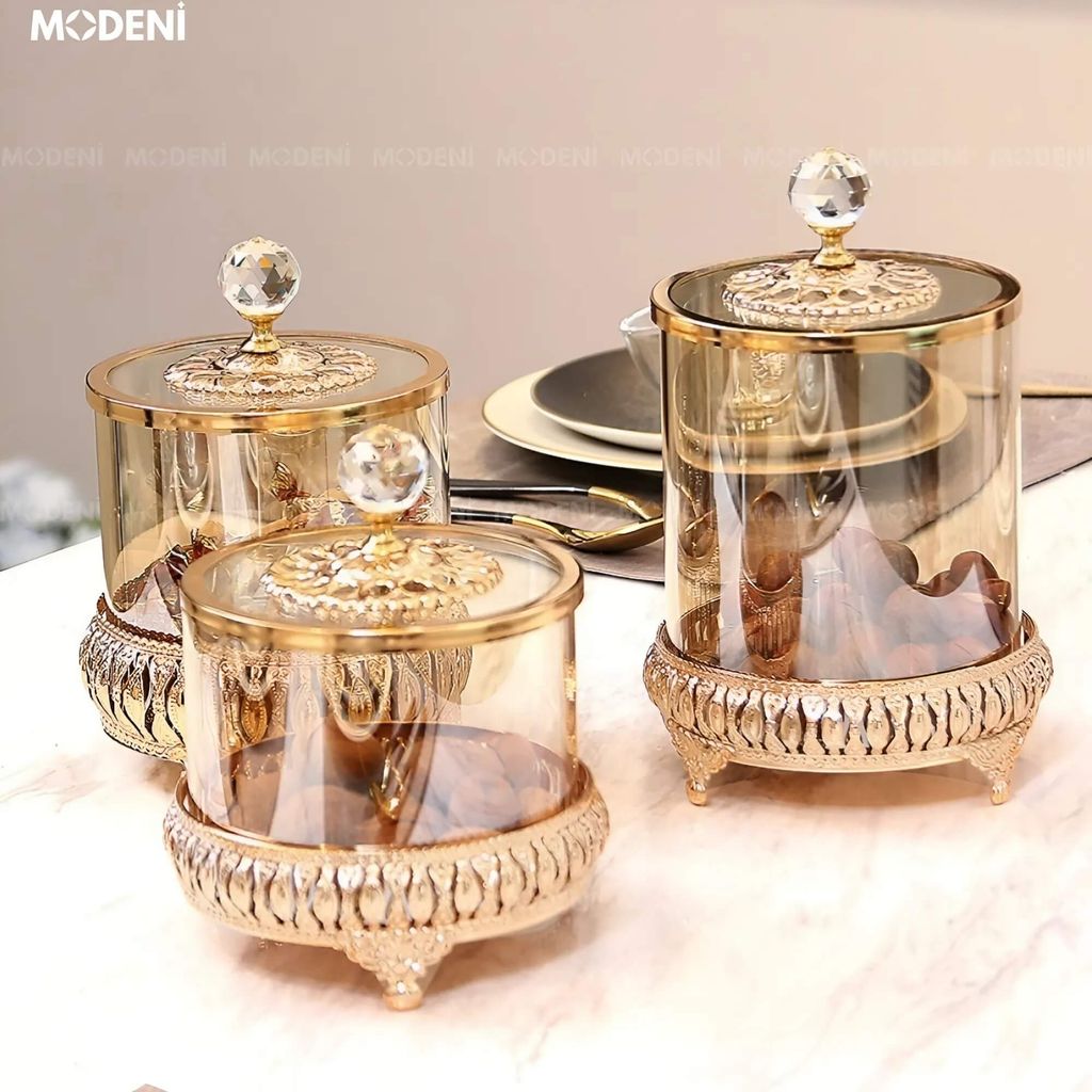 Set 2 Lọ Đựng Kẹo Aurea Thủy Tinh Pha Lê Sang Trọng – Decor Bàn Tiệc, Tiếp Khách
