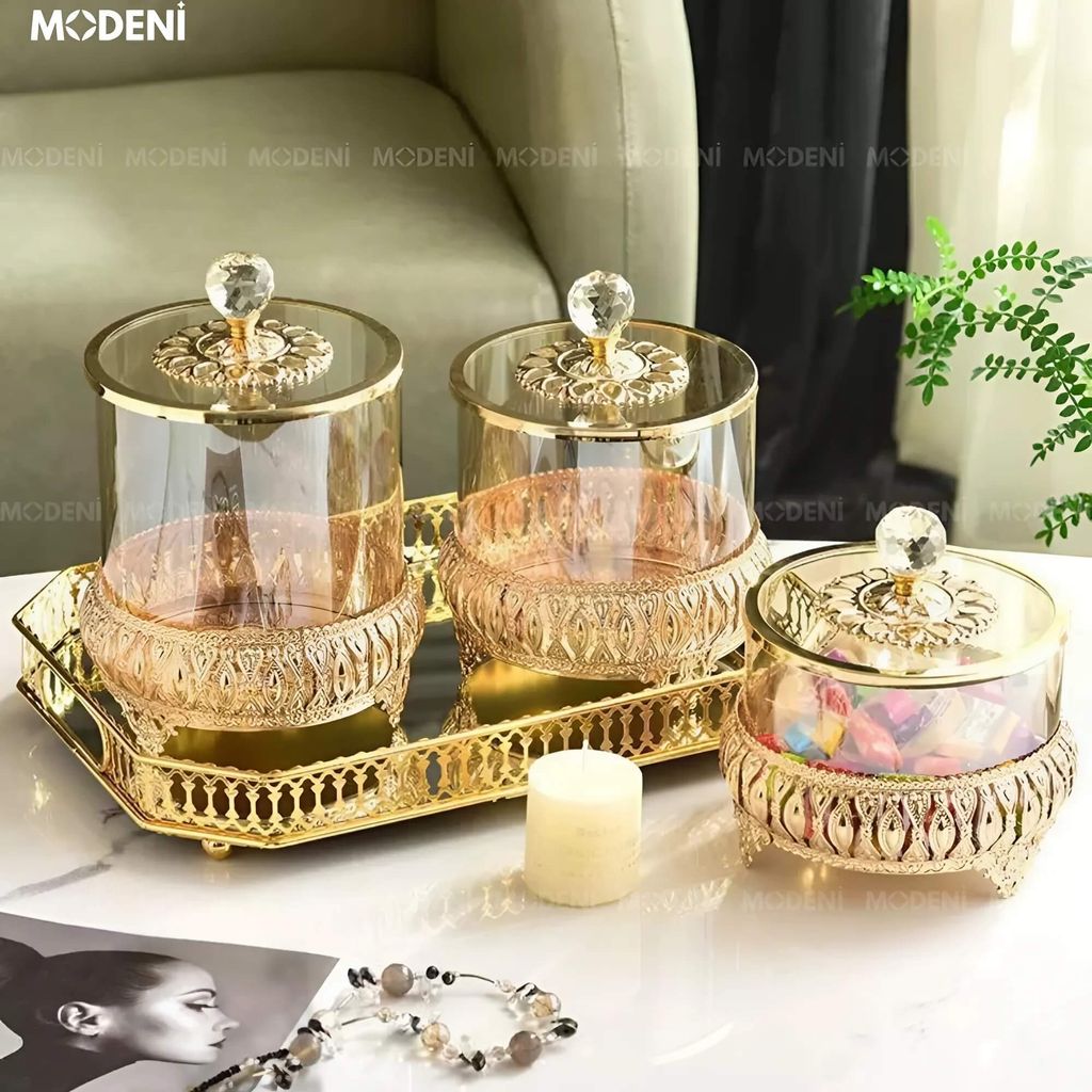Set 2 Lọ Đựng Kẹo Aurea Thủy Tinh Pha Lê Sang Trọng – Decor Bàn Tiệc, Tiếp Khách