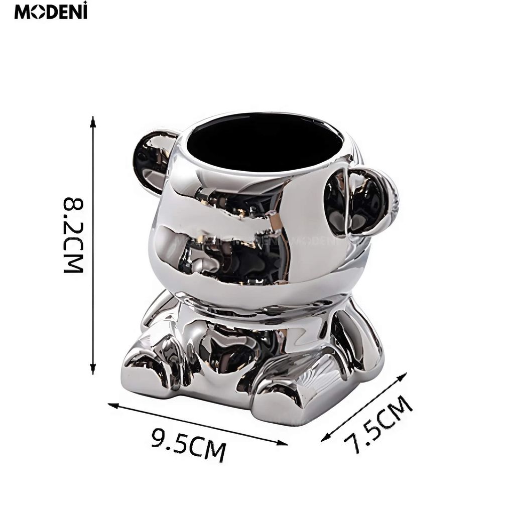 Set Lọ Đựng Muỗng Nĩa Mercy Silver – Dáng Gấu Mạ Bạc Sang Trọng Kèm 6 Nĩa Tráng Miệng Nghệ Thuật Cho Bàn Tiệc Hiện Đại