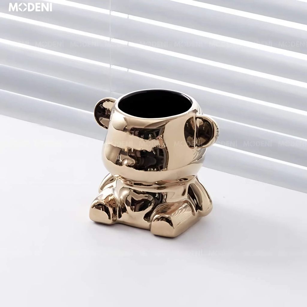 Set Lọ Đựng Muỗng Nĩa Mercy Golden Cao Cấp – Thiết Kế Hình Gấu Mạ Vàng Sang Trọng, Kèm 6 Nĩa Tráng Miệng Nghệ Thuật, Phù Hợp Decor Bàn Tiệc, Bàn Ăn Hoặc Quà Tặng Độc Đáo