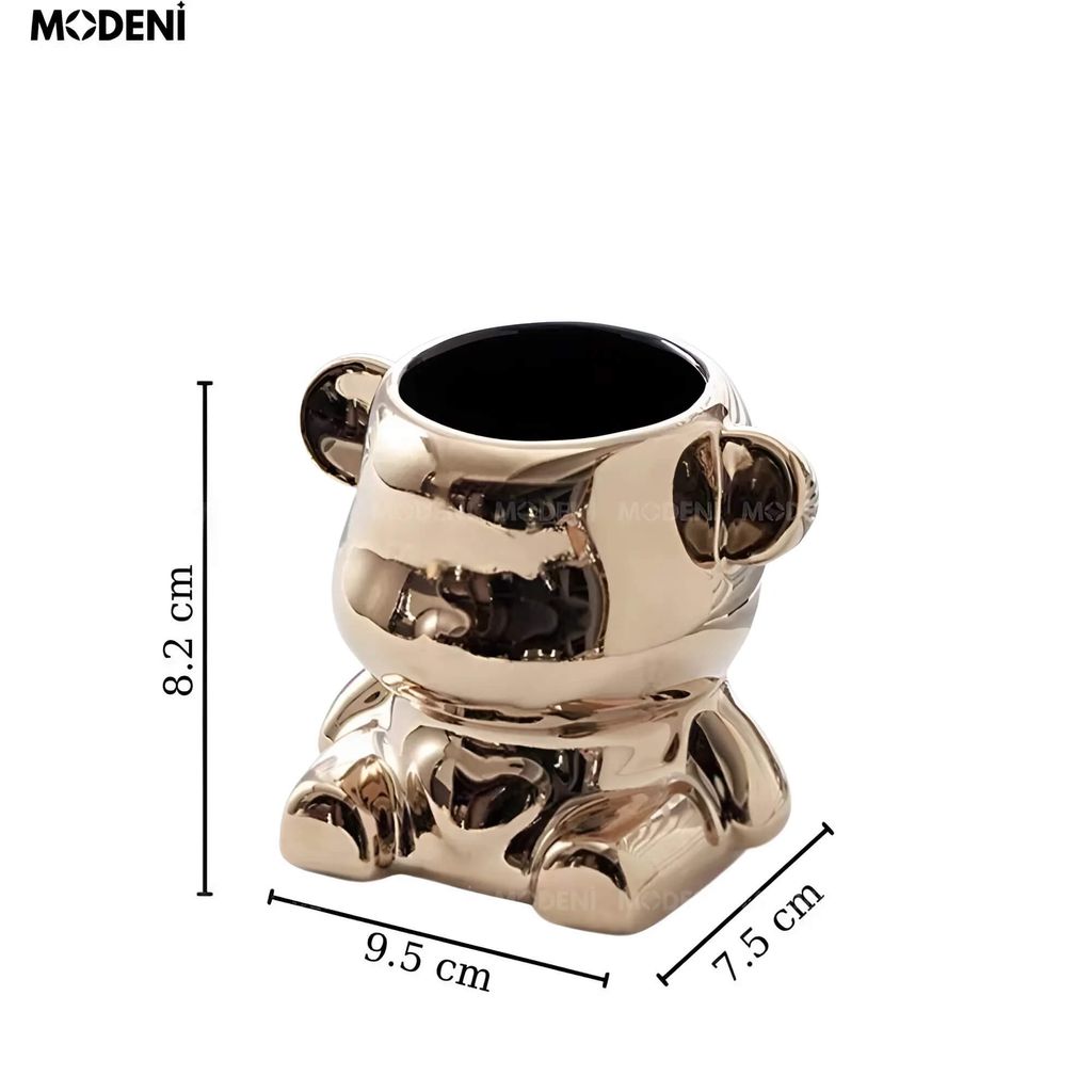 Set Lọ Đựng Muỗng Nĩa Mercy Golden Cao Cấp – Thiết Kế Hình Gấu Mạ Vàng Sang Trọng, Kèm 6 Nĩa Tráng Miệng Nghệ Thuật, Phù Hợp Decor Bàn Tiệc, Bàn Ăn Hoặc Quà Tặng Độc Đáo