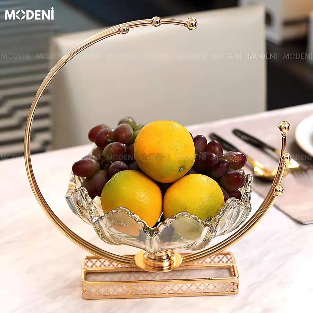 Tô Đựng Kẹo Trái Cây Lotus – Tô Thủy Tinh Decor Sang Trọng – Đế Vàng Cao Cấp – Kích Thước 26x18x28cm, Phù Hợp Bàn Tiếp Khách